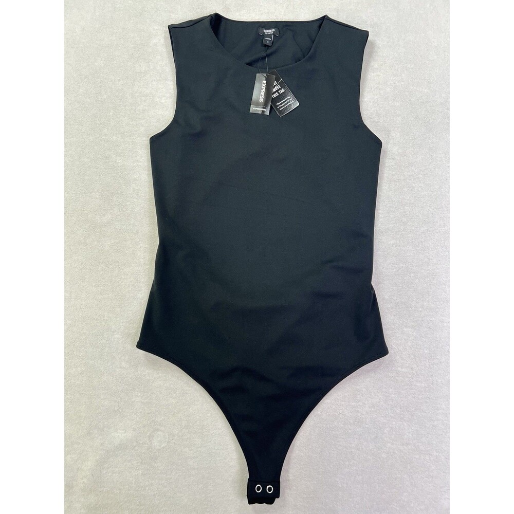 Express Body Contour Black Sleeveless Bodysuit Stretch Top Open Back Womens M